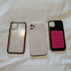 new iPhone 11 privacy screen protector, sticky grippy, & 
3 iPhone 11 cases